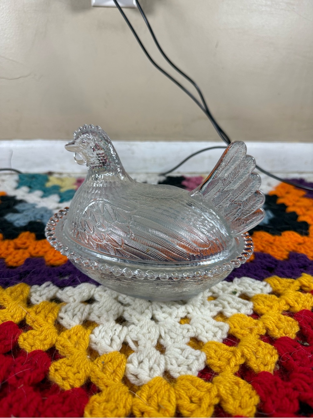 Indiana Glass 7” Clear Glass Hen on Nest Covered Dish